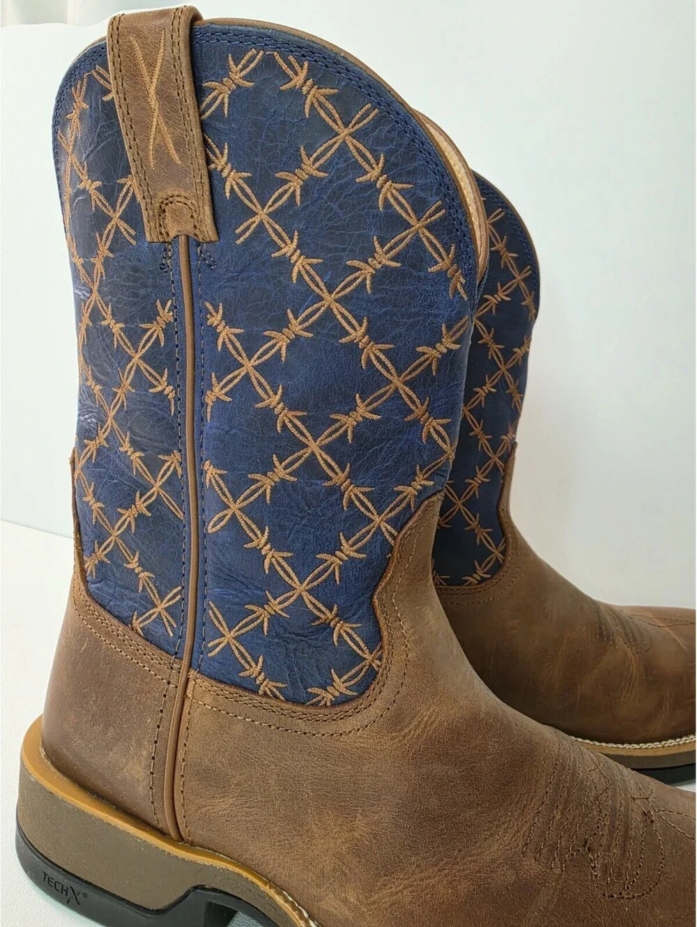 Twisted X 11' Tech X Saddle True Blue Brown Leather Zipper Boots Mens Size 12D